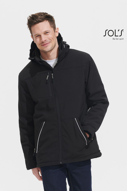 Ανδρικό μπουφάν softshell από 94% polyester, αδιάβροχο και διαπνέον. Ιδανικό για επαγγελματική χρήση με δυνατότητα εκτύπωσης λογοτύπου και πρακτικές τσέπες.